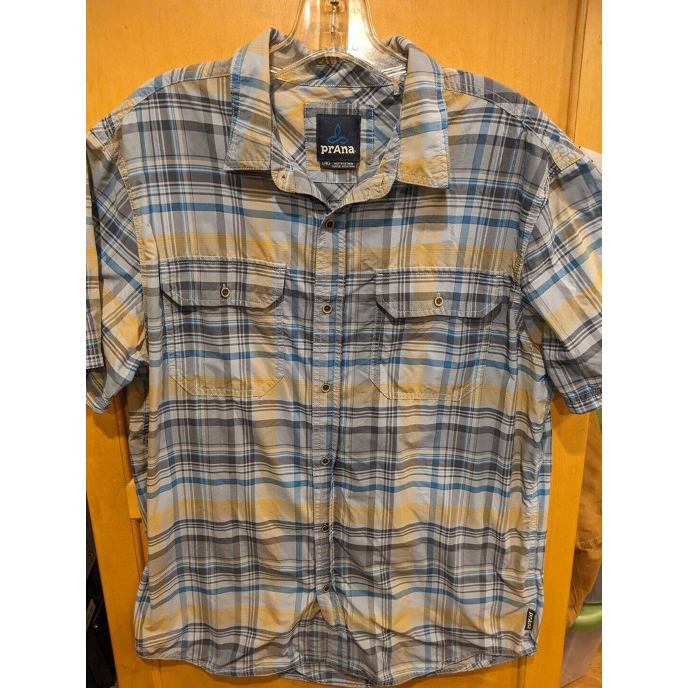 Prana Men's‎ Button Down Short Sleeve Casual Shirt Size Large Fits Medium Too